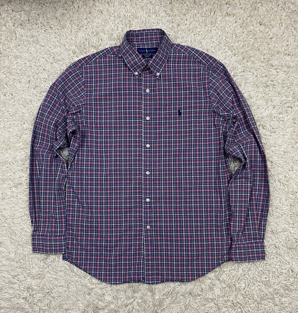 Ralph Lauren Men’s M Plaid Woven Cotton Button-Down Shirt Long Sleeve Logo